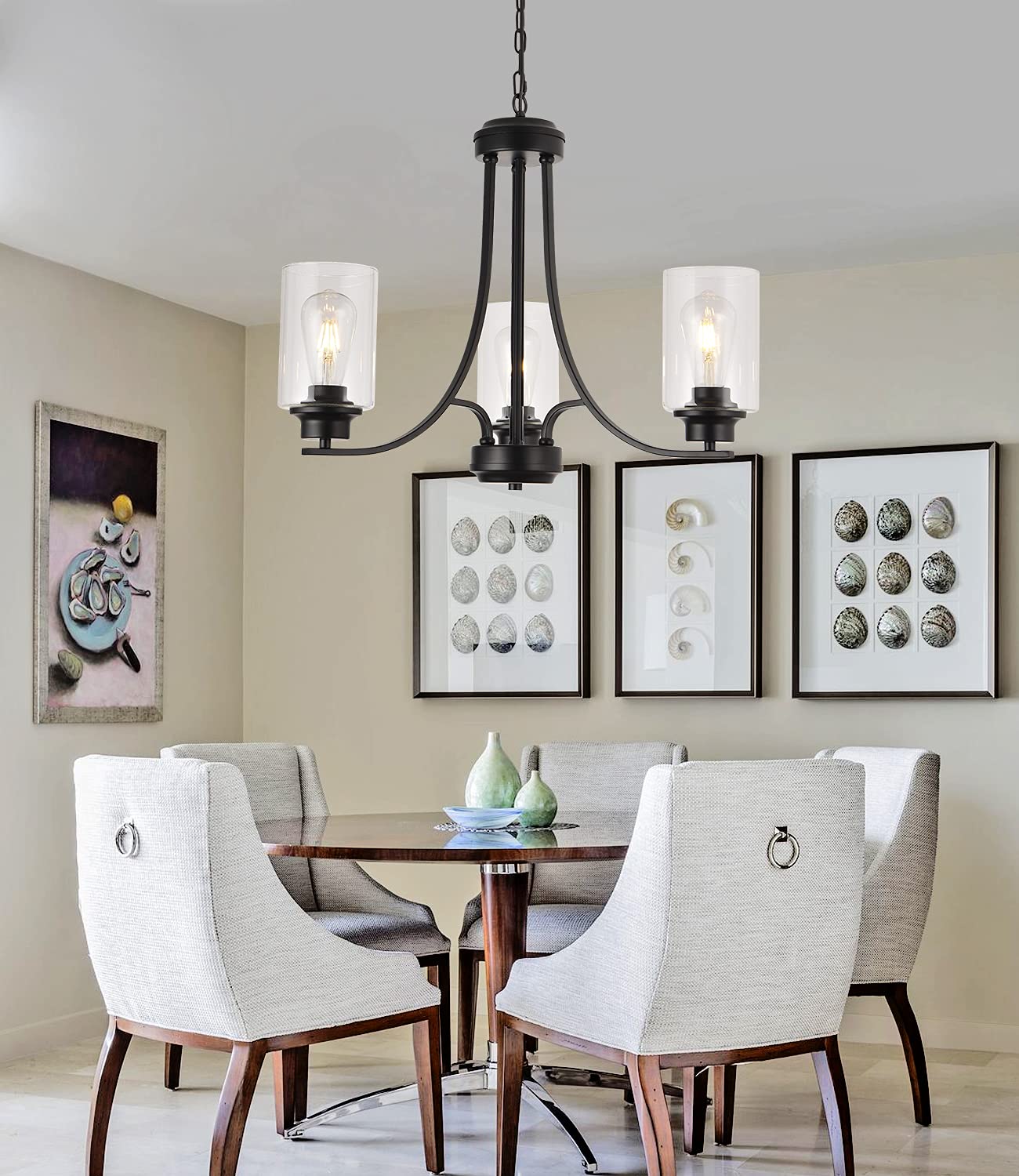 3 Lights Black Traditional Chandelier Rustic Kitchen Island Lighting Fixtures Hanging Clear