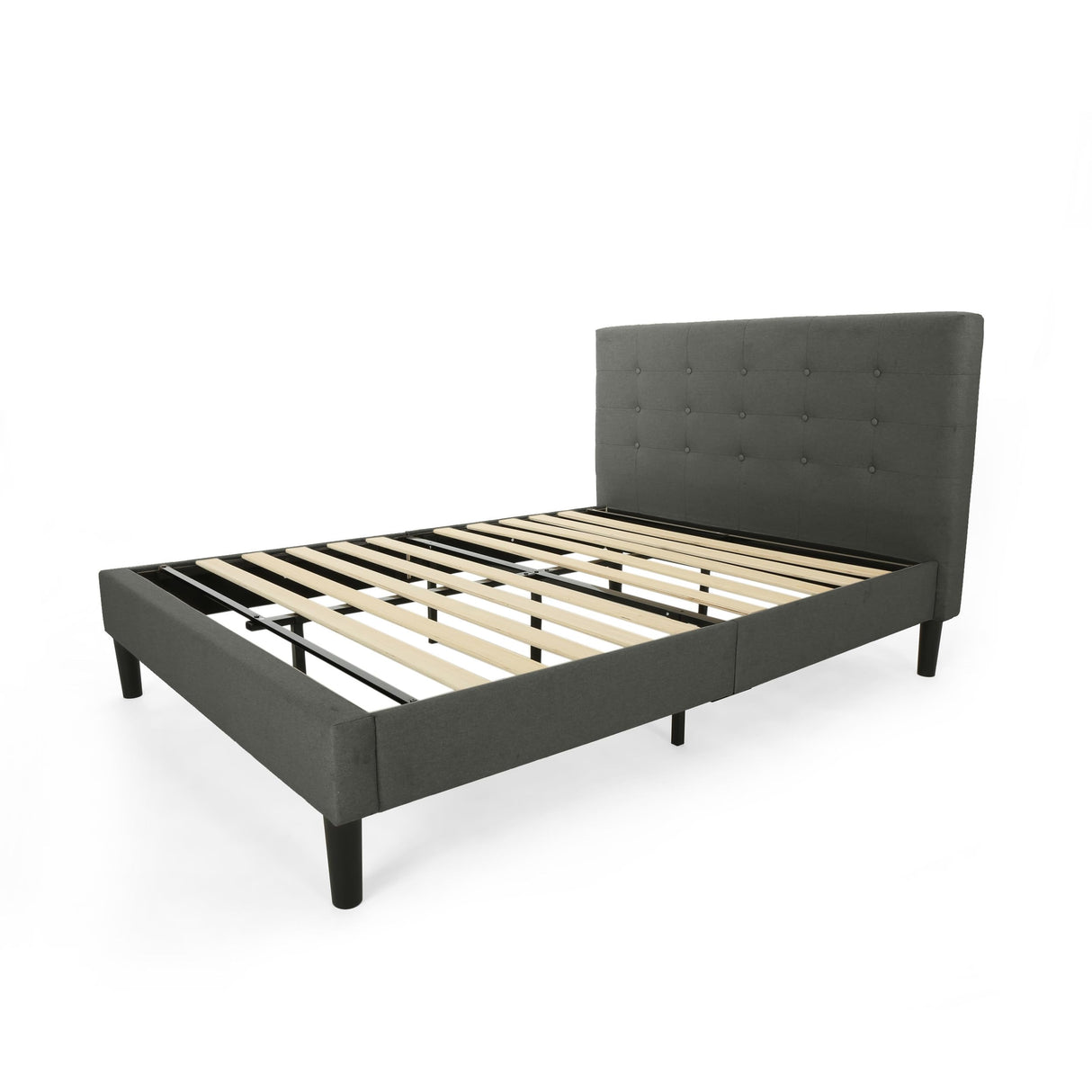 Queen Size Metal Bed with Headboard, Platform Bedframe Sturdy Framework