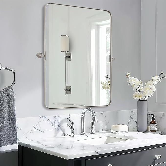 Black Bathroom Mirrors , Metal Framed Rounded Rectangle Wall Vanity Mirror