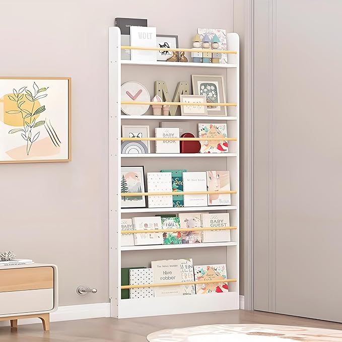 Bookshelf, Tall Narrow Book Shelf, Behind Door 3-6 Tier Wall Bookcase for Bedroom