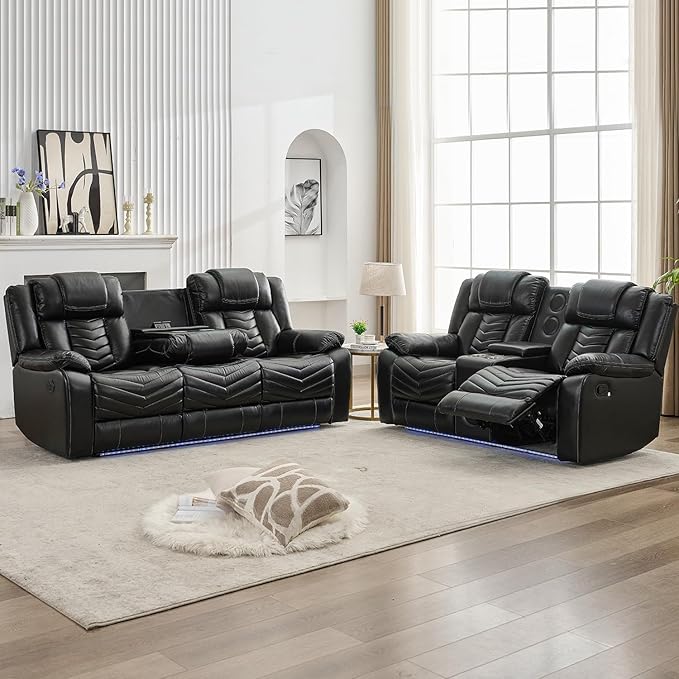 Power Recliner Sofa Set,Faux Leather Electric Reclining Couch and Loveseat Set