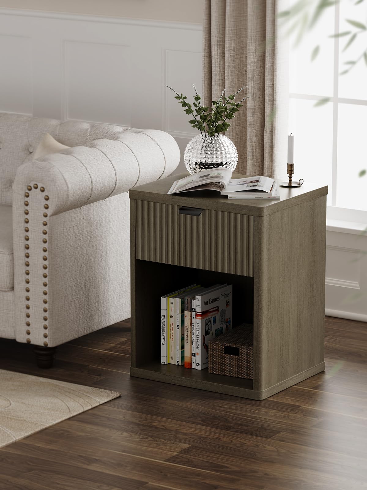 Night Stand Set of 2, Nightstands with Drawer Open Compartment