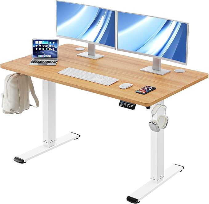 Electric Height Adjustable Standing Desk, 55 x 28 Inches Sit Stand Desk with Memory