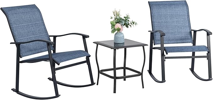 3 Piece Outdoor Rocking Bistro Set, Textilene Fabric Small Patio Furniture Set