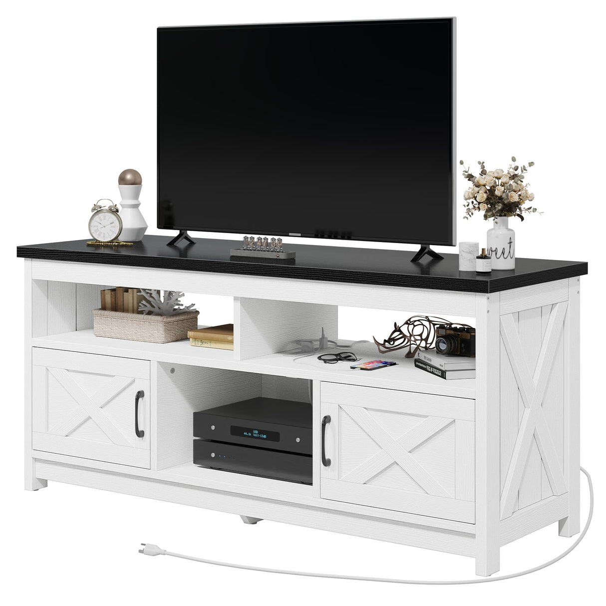 Farmhouse TV Stand for 65 inch TV with Power Outlet