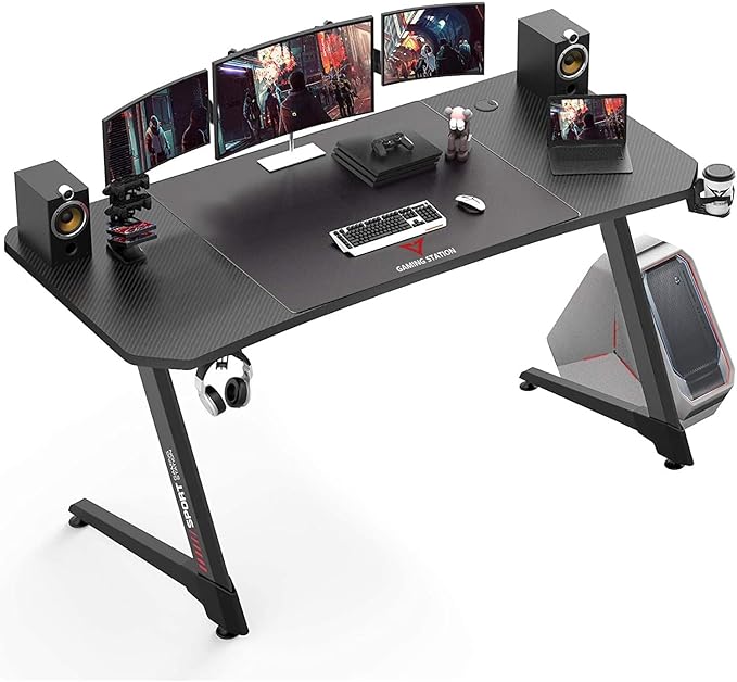 Gaming Desk 63 Inch, Ergonomic Gamer Computer Desk with Mouse Pad, PC Gaming Tables