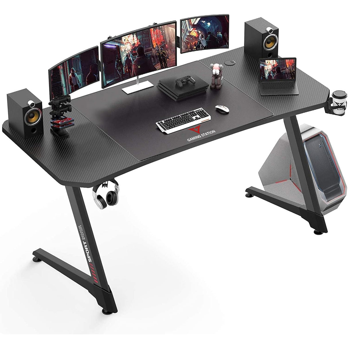 Gaming Desk 63 Inch, Ergonomic Gamer Computer Desk with Mouse Pad, PC Gaming Tables