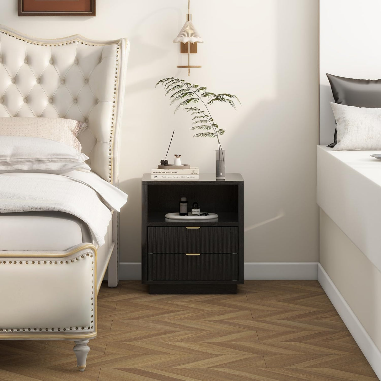 Set of 2, Black Night Stands with 2 Drawers