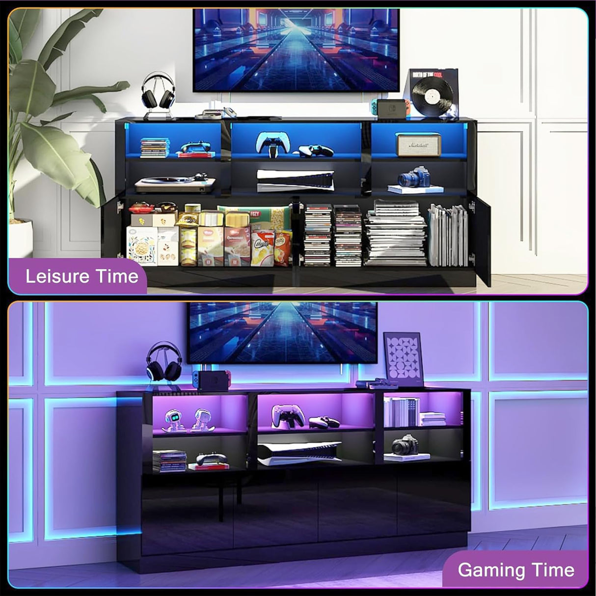 Black TV Stand for 65/75/80/85 Inch TVs with RGB LED Lights