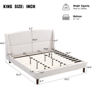 Merax King Size Upholstered Platform Bed Frame, with Wingback Headboard, Beige