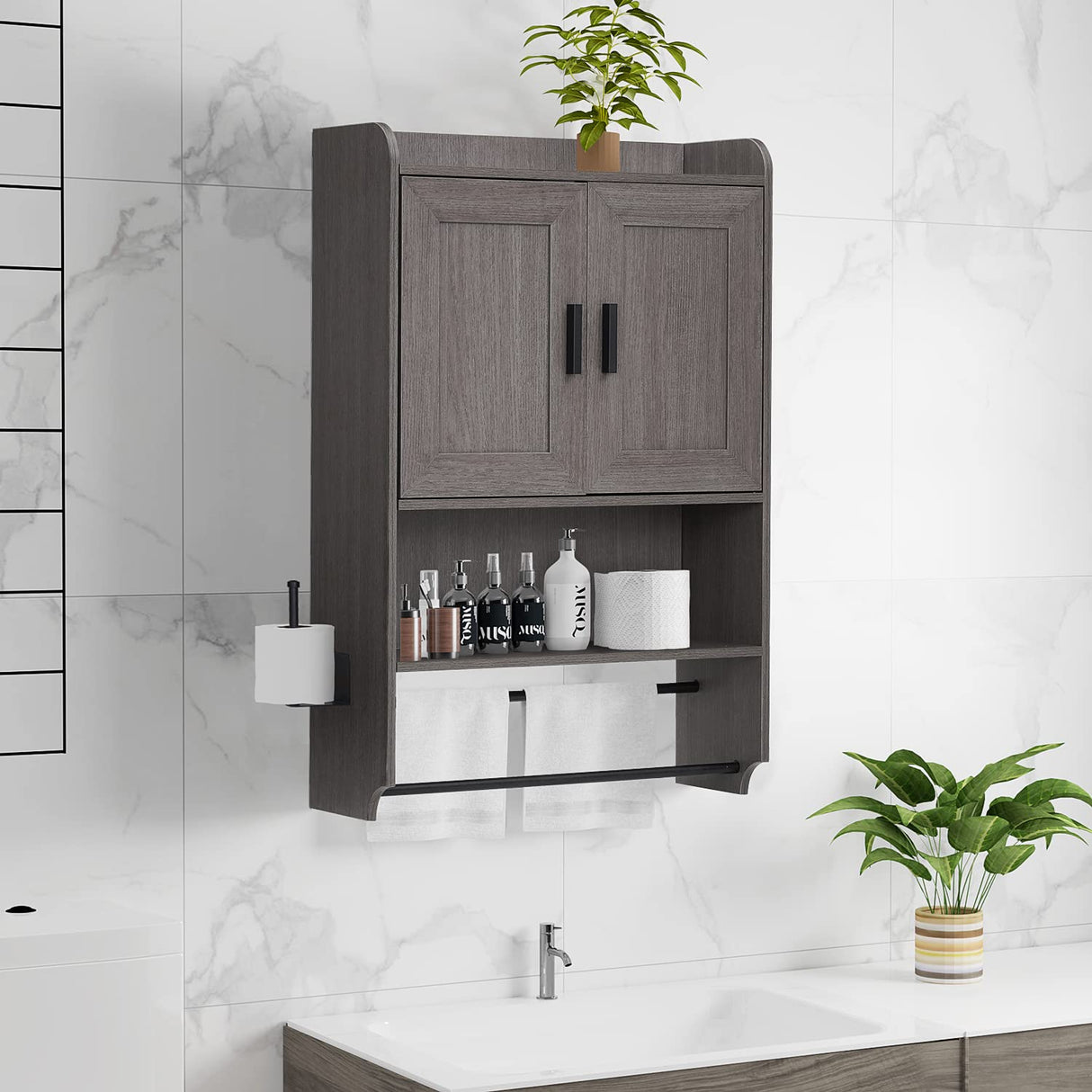 Bathroom Wall Cabinet, Wooden Medicine Cabinet Over The Toilet with Adjustable