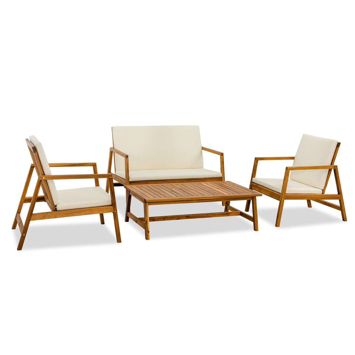 4 Piece Patio Furniture Set, Acacia Wood Sofa, Conversation