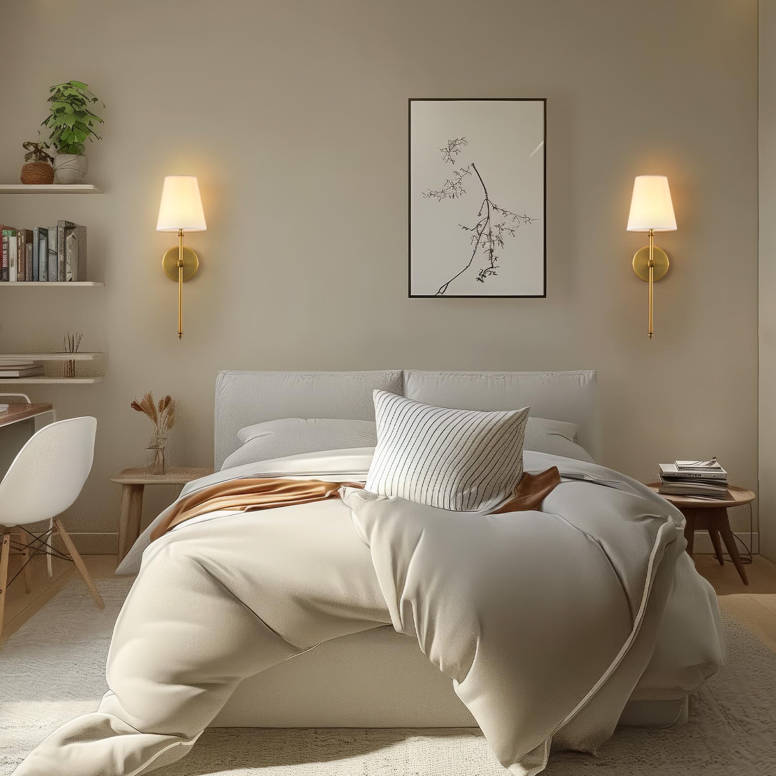 DIMMABLE Battery Operated Wall Sconces Set of 2, Rechargeable Wireless Gold Wall Lighting