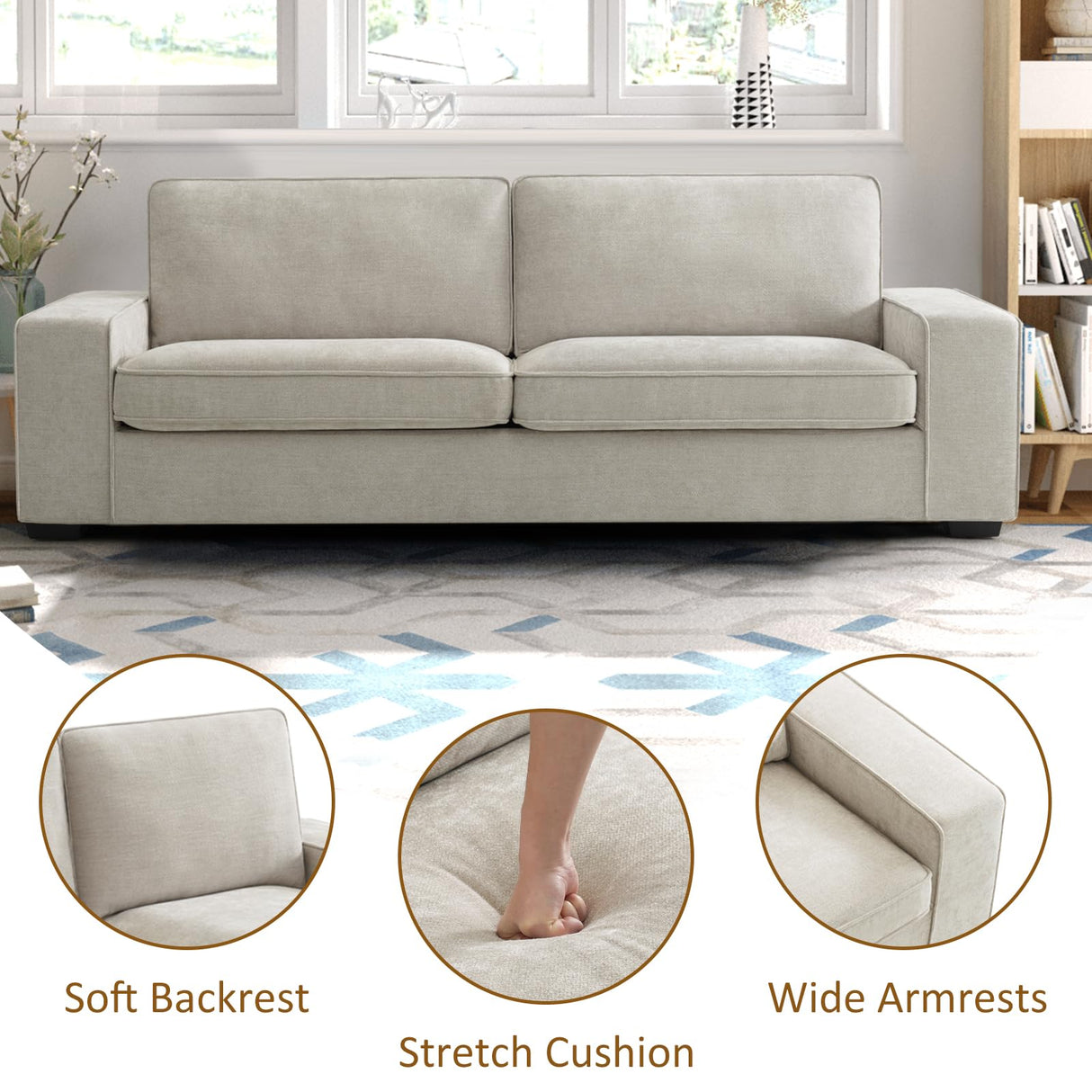 88" Chenille Sofa Couch, 3 Seater Loveseat for Living Room, Lounge Sofa for Bedroom