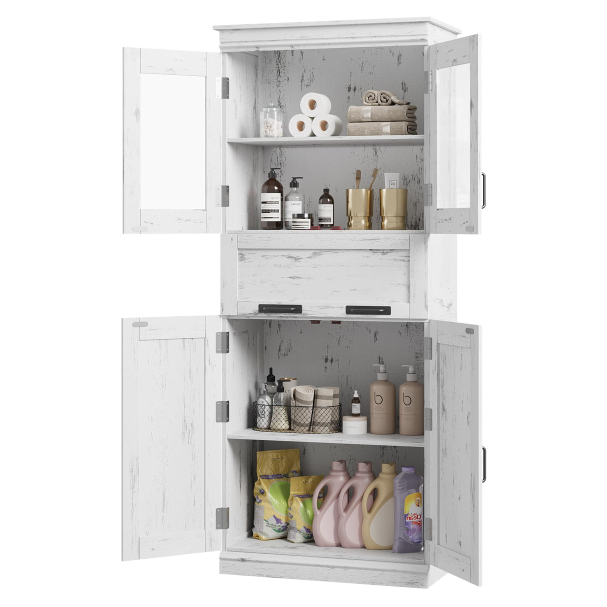 Bathroom Cabinet, Tall Storage Cabinet with Doors and Adjustable Shelf, Freestanding Floor