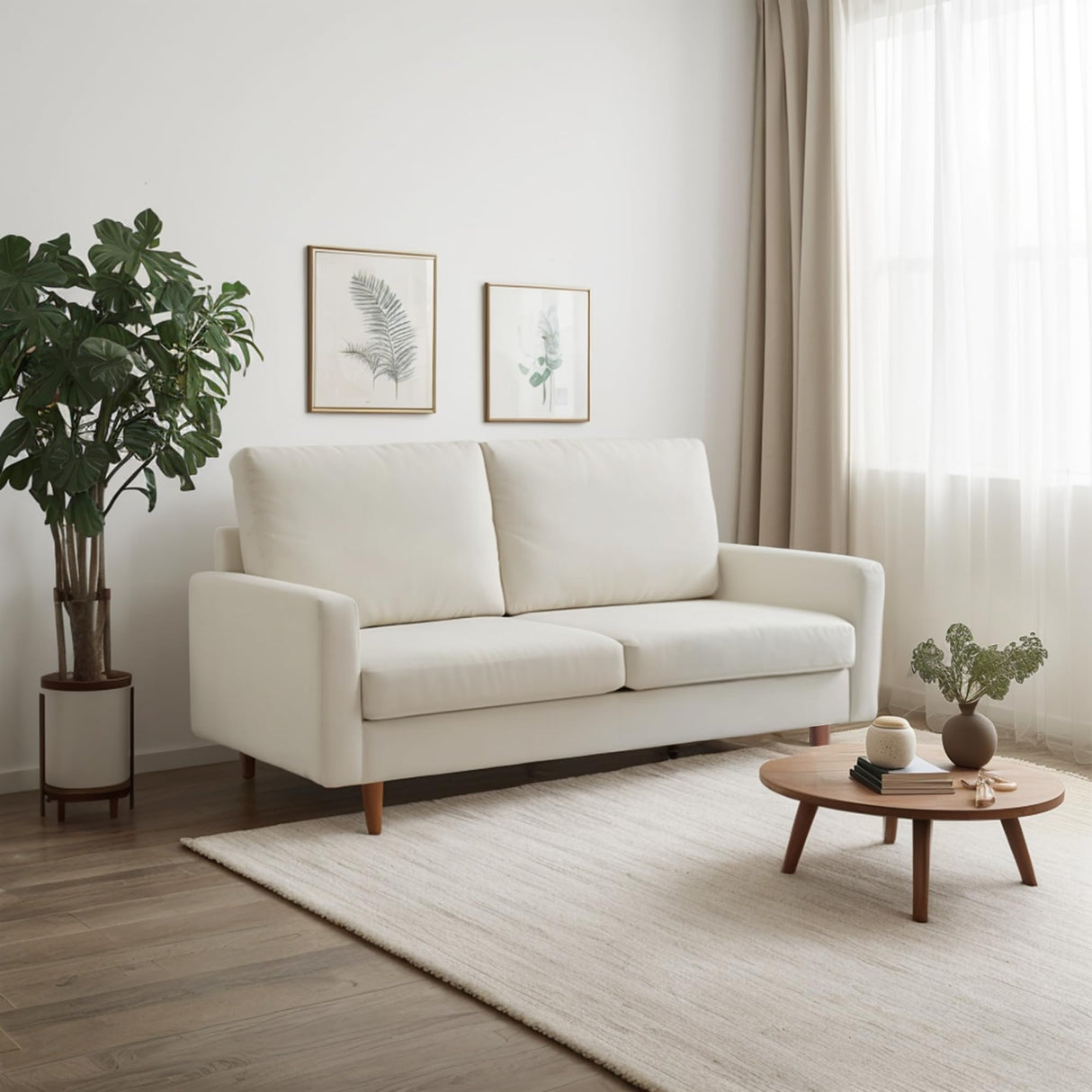 57" Loveseat Couch Sofa,Mid-Century Modern Love Seat Couch with Armrests for Living Room