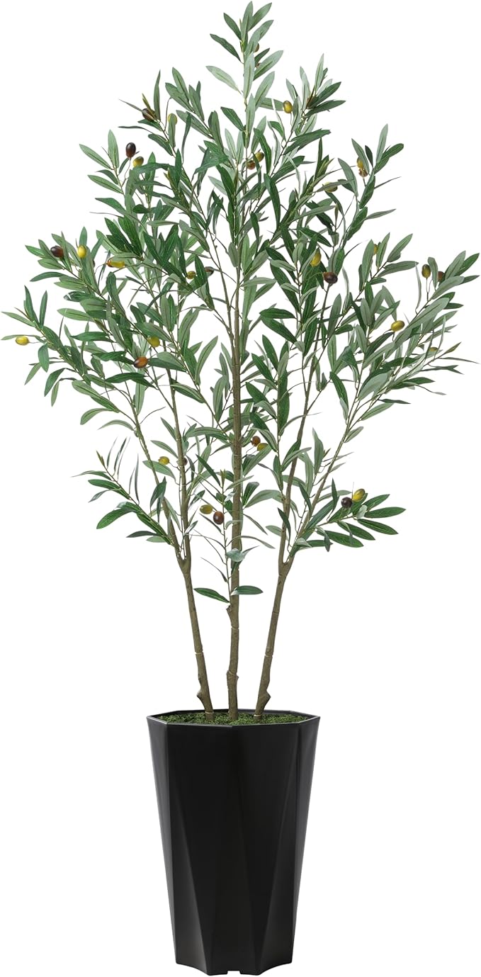 Artificial Olive Tree 5FT Fake Plant with White Diamond Planter Faux Olive Tall