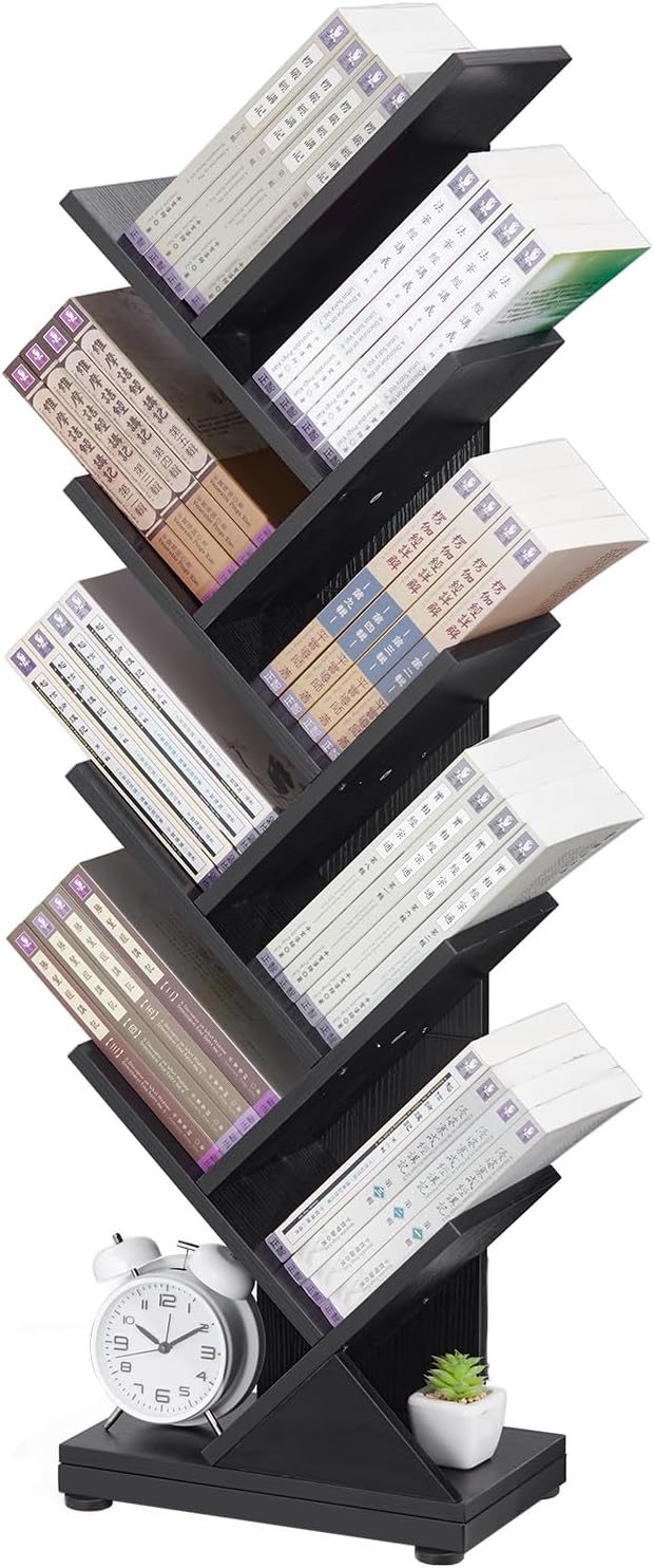 4-Shelf Tree Bookshelf, 4 Tier Floor Standing Bookcase for CDs/Magazine/Books