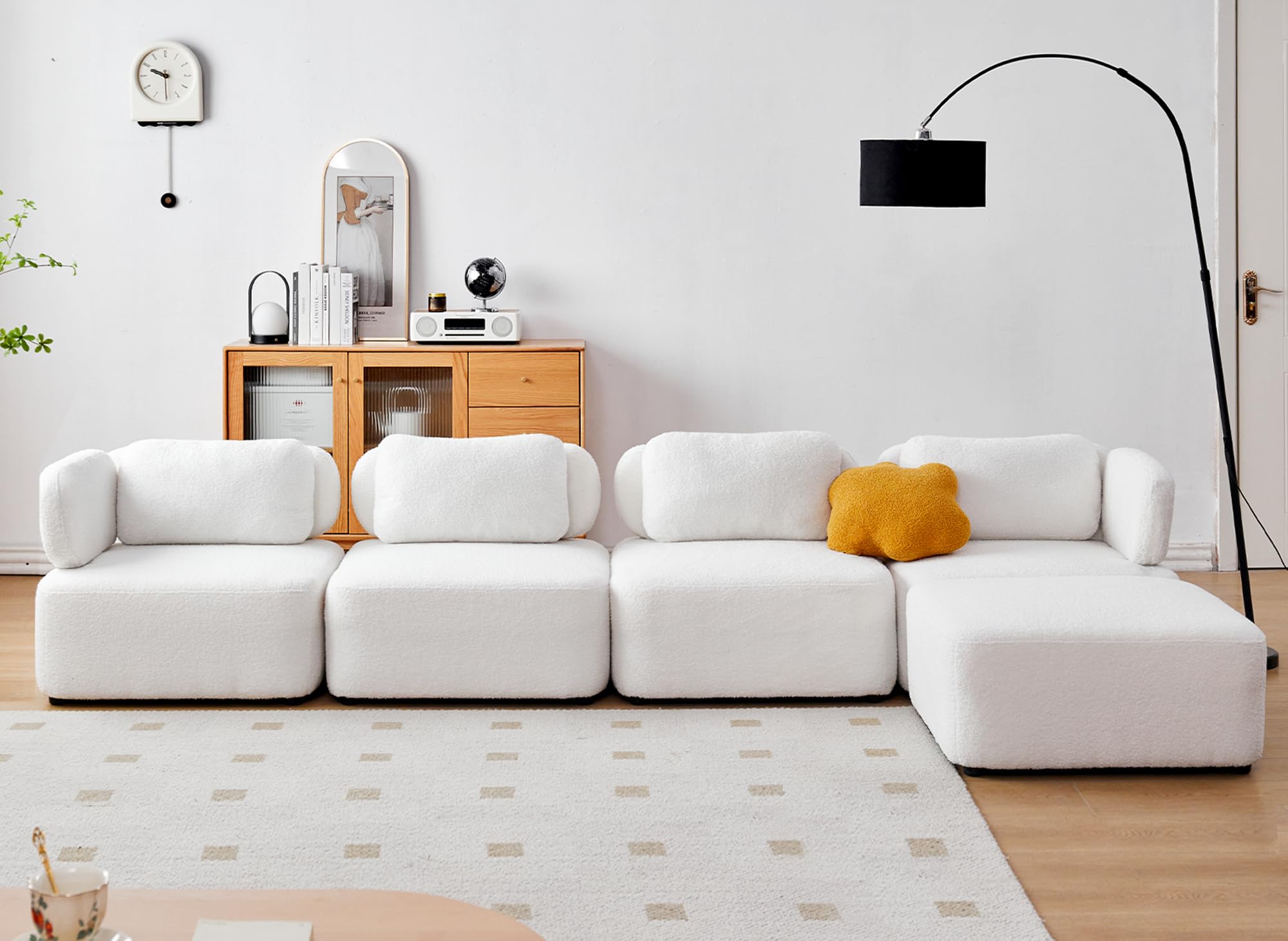 Convertible Sectional Sofa Bed Modern L-Shape Sofa Set 4-Seat Modular Sofa