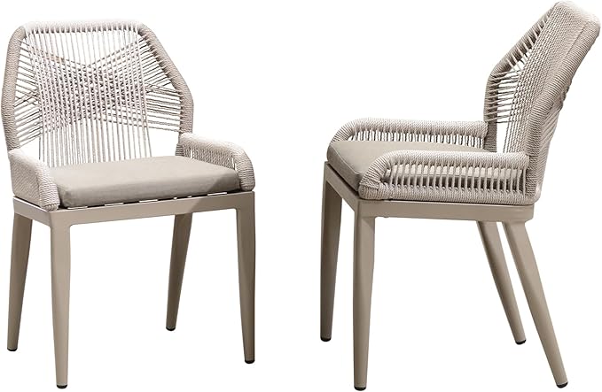 Patio Dining Chair Set 2 Pieces Aluminum Modern Furniture Seating for Garden