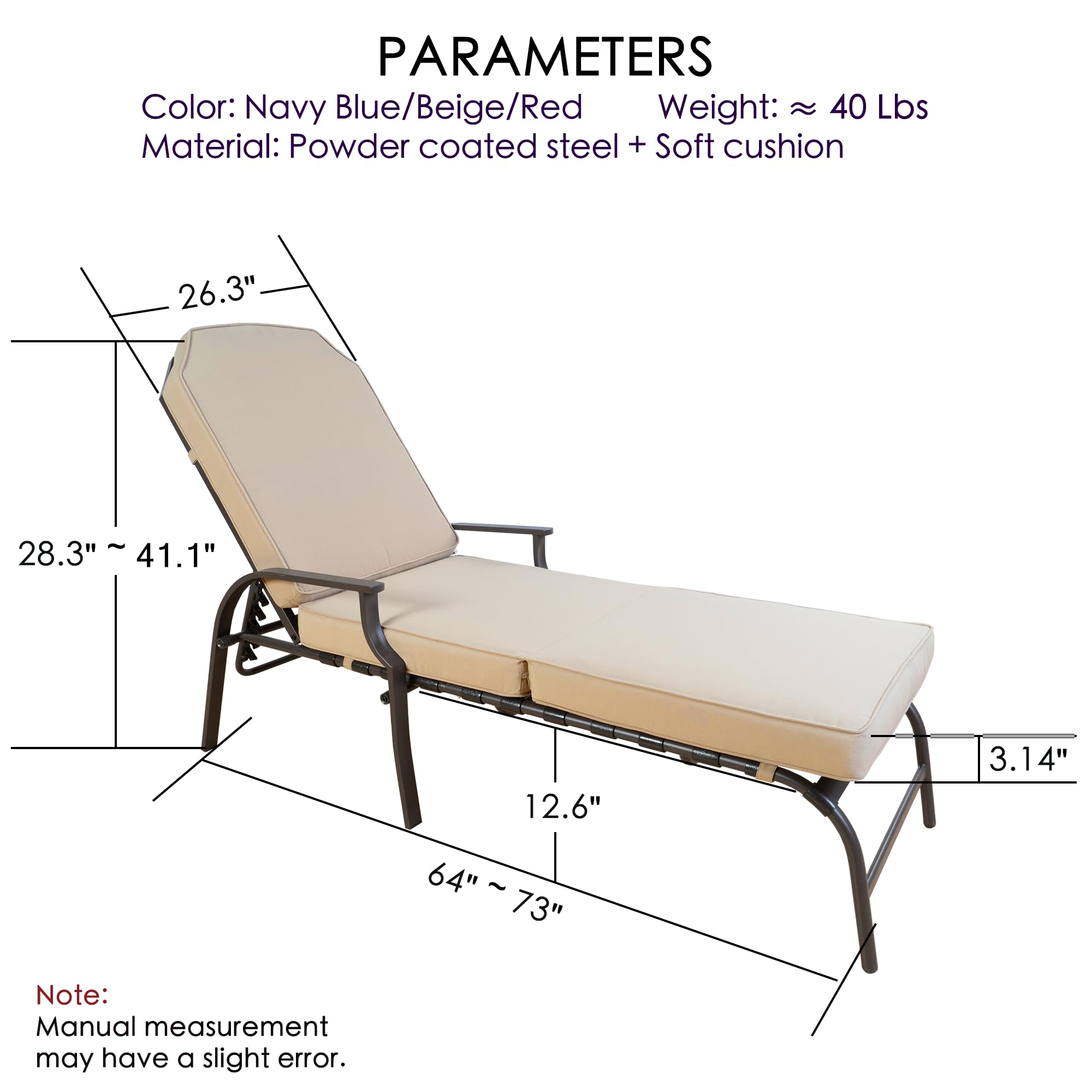 Maya Chaise Lounge - Outdoor Patio Recliner Chair, Comfortable Patio Lounge Chair