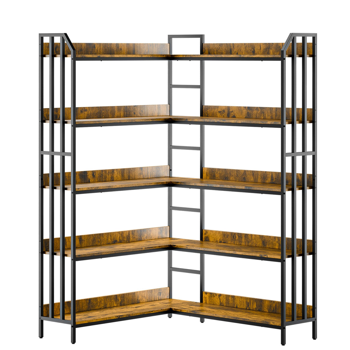 Bookshelf 5 Tiers, Corner Bookcase with Baffles, 70''x47''x44'' Large Industrial Wooden
