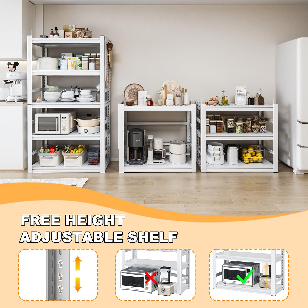 RGGCABINET 5 Tier Metal Bookshelf, 63" Tall Bookcase, Adjustable White Book Shelf, Heavy Duty Storage Shelves for Bedroom, Living Room, Home Office, School, Bathroom and Kitchen