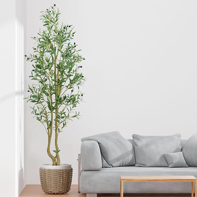 6ft Olive Tree, Olive Plant Artificial Indoor with 1296 Dense Leaves & 72 High-Simulated