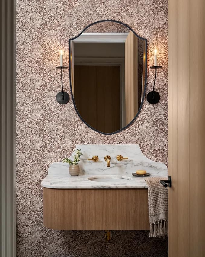 Irregular Black Arched Metal Bathroom Mirror Accent Asymmetrical Wall Mirror for Dresser