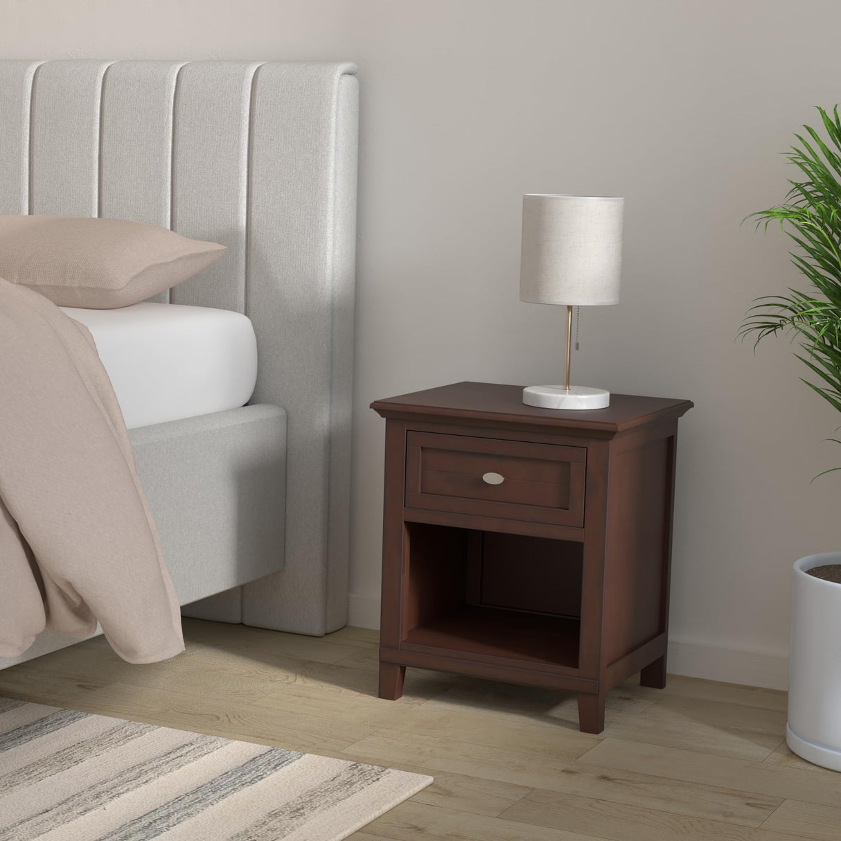 Wooden Nightstand with 1 Drawers & Open Shelf