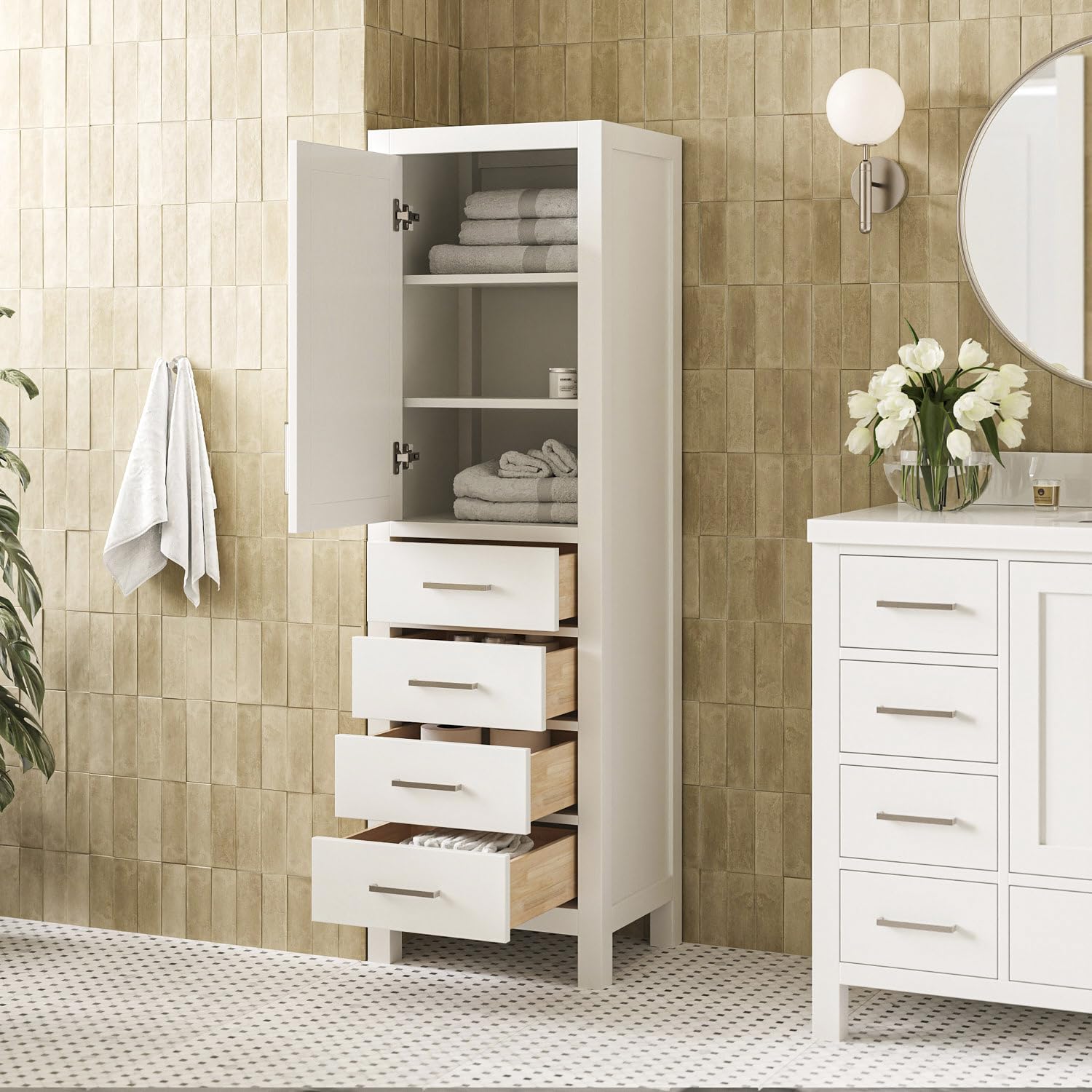 Cambridge Bathroom Storage Cabinet - Solid Hevea Wood and Fully Assembled for Long