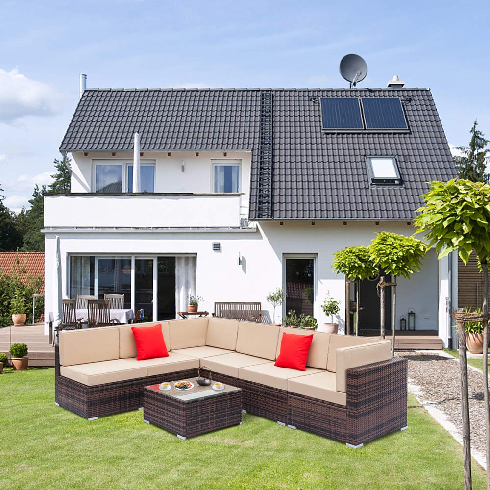 7 Piece Outdoor Patio Furniture Set Wicker, Outdoor Sectional Sofa Set, Patio Conversation