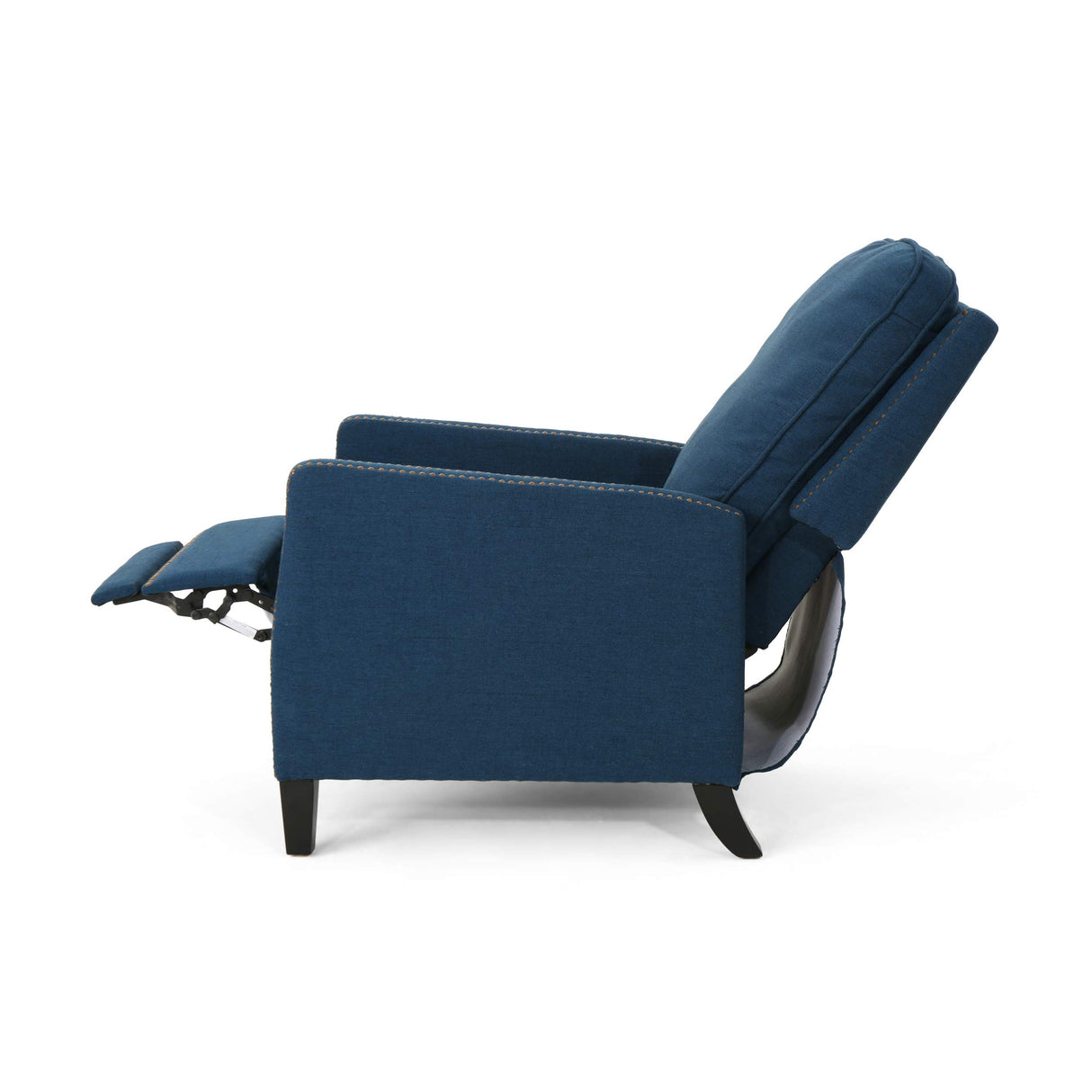 Armstrong Recliner, Navy Blue + Dark Brown