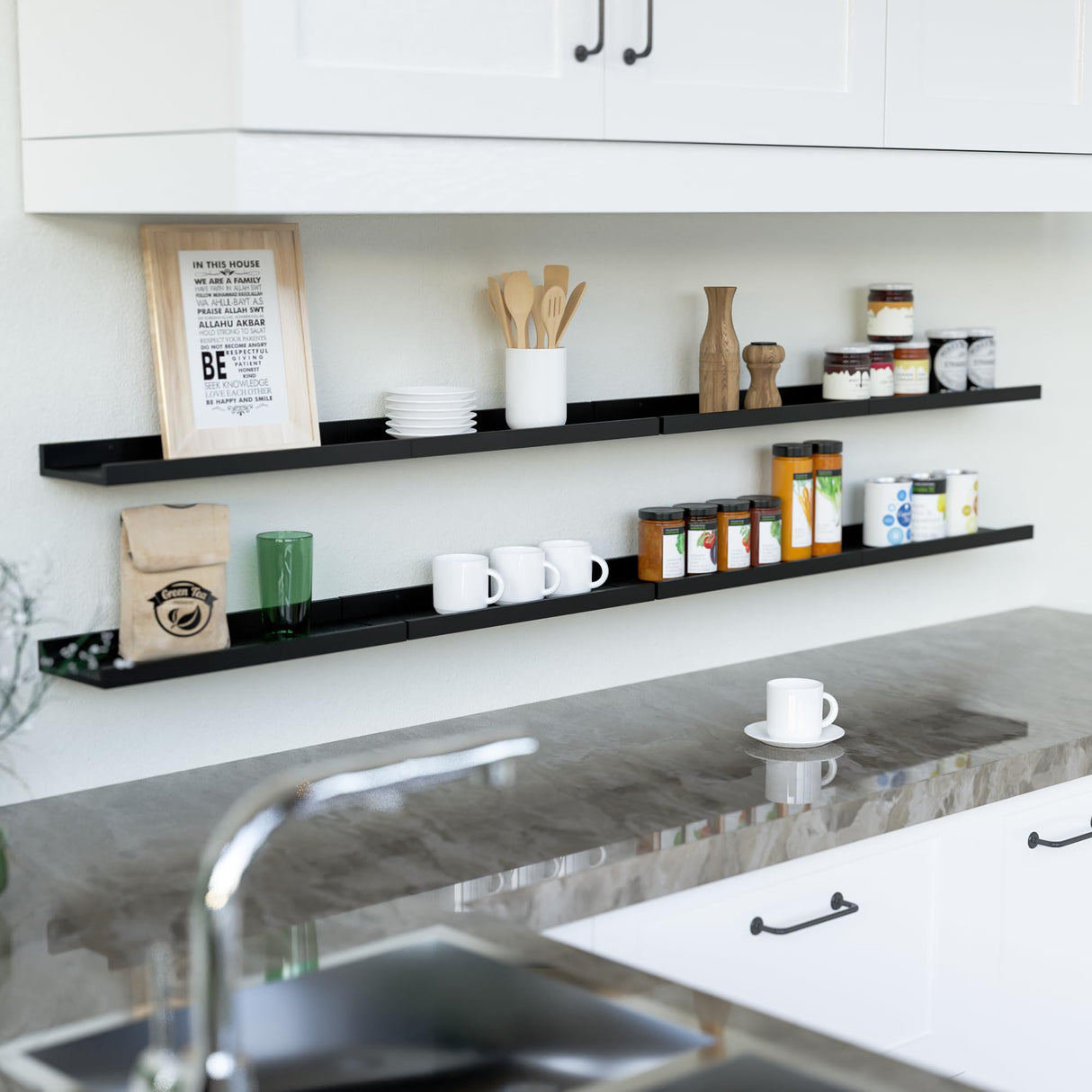 Floating Wall Mounted Shelves, 8pc Set with Lip - Black Nursery Book Shelves for Bedroom