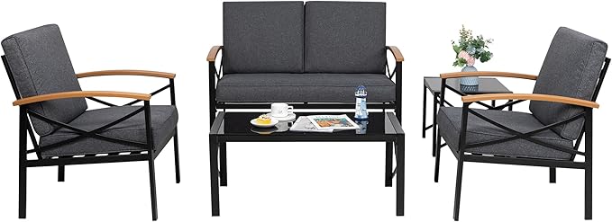 5-Piece Outdoor Metal Patio Furniture Set with Coffee Table