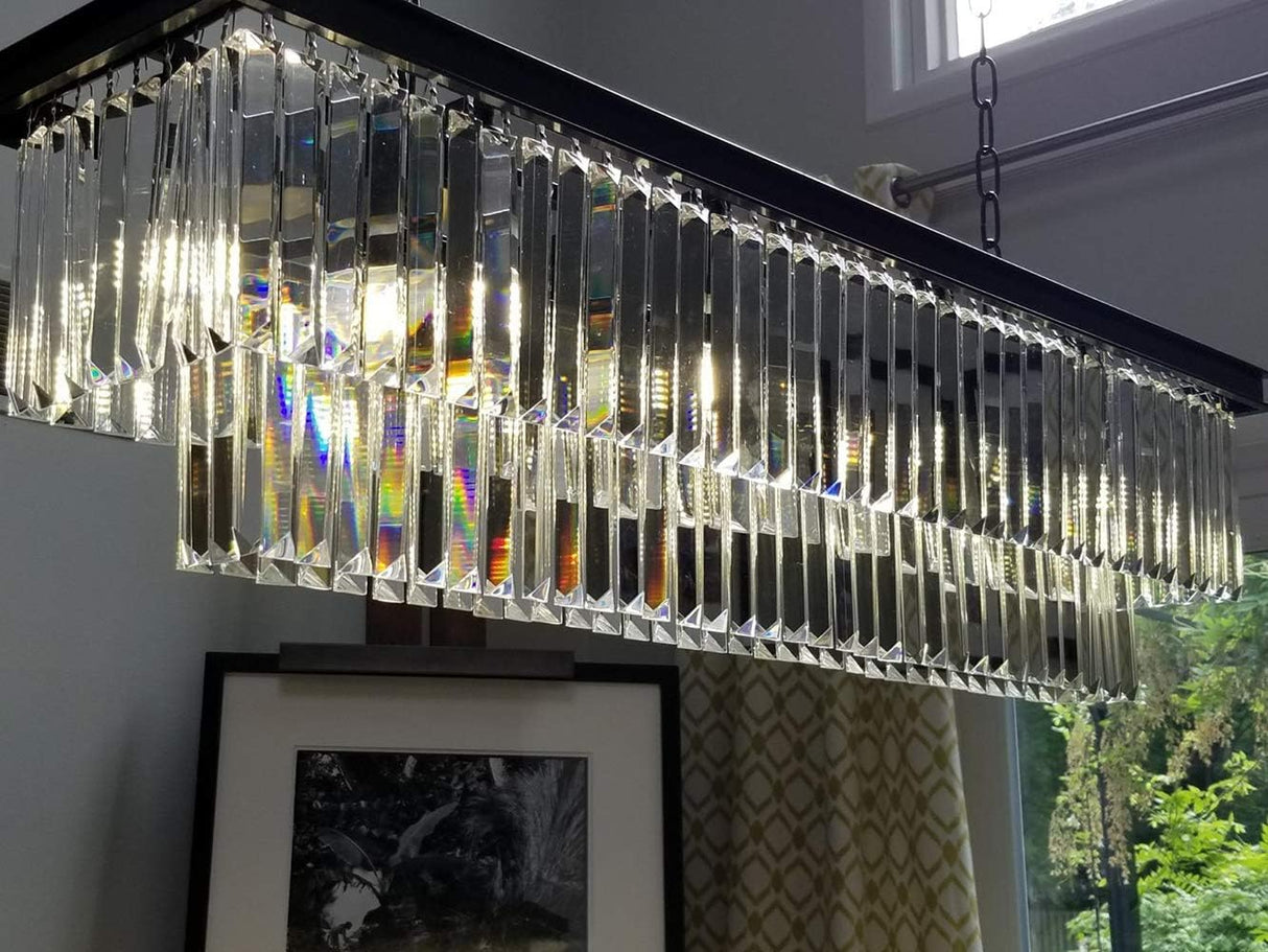 Rectangular Crystal Chandelier Lighting Modern K9 Pendant Ceiling Chandeliers 10 Lights