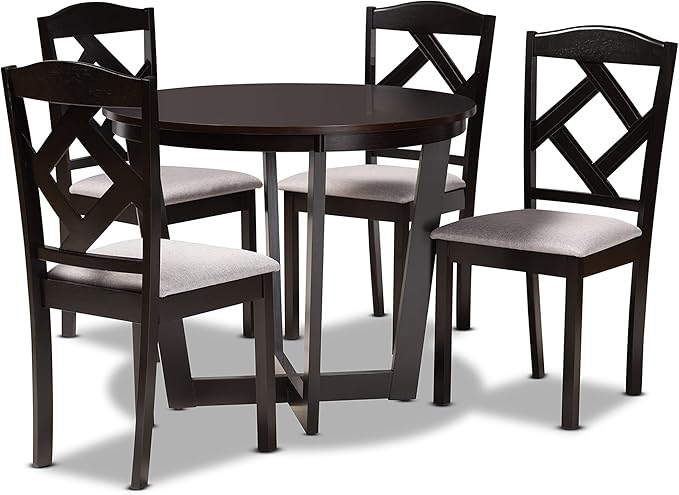 Morigan Sand Fabric Upholstered and Dark Brown Finished Wood 5-Piece Dining Set