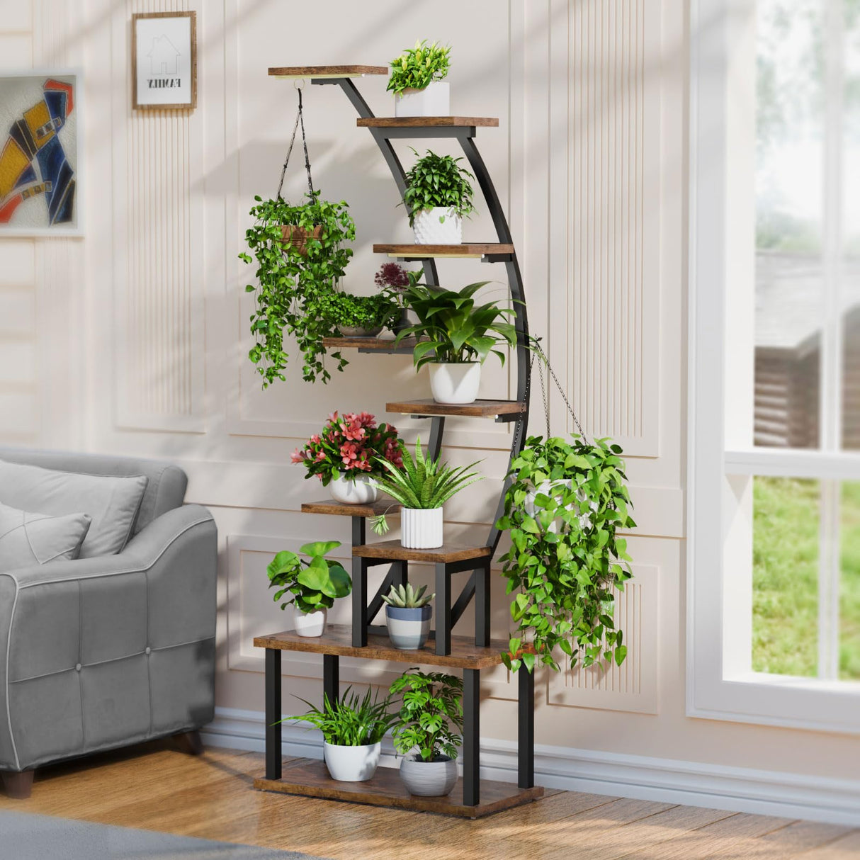 GrowNest 63 – 9-Tier Metal Plant Shelf with Adjustable Grow Lights