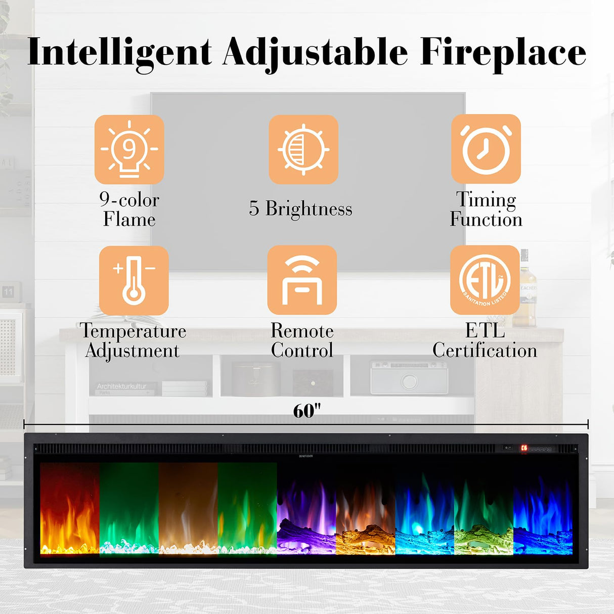 Fireplace TV Stand with 60ā Electric Fireplace, Chunky Entertainment Center