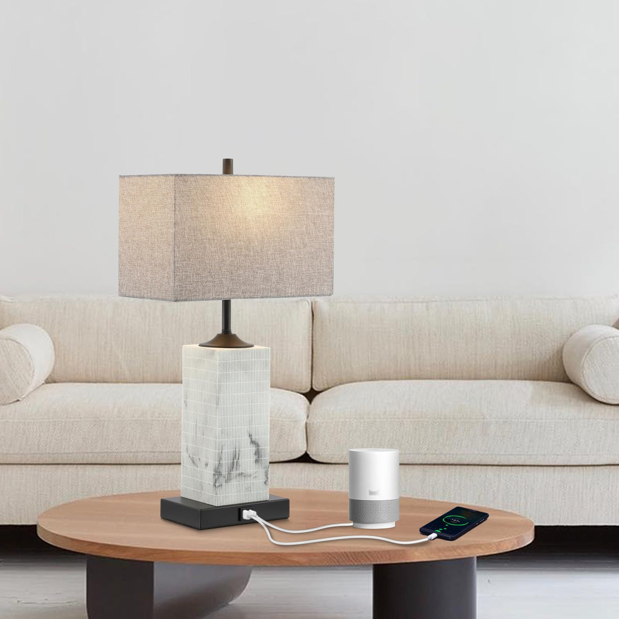 Modern Table Lamps Set of 2 with USB Ports