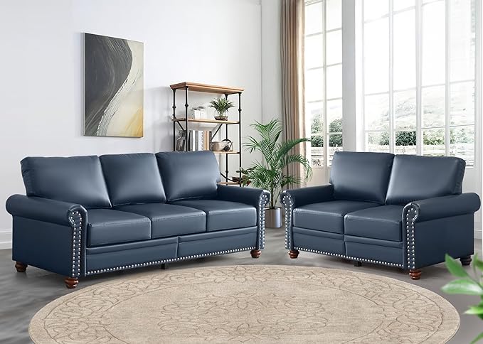 2 Piece Faux Leather Sofa Set,Modern Couch and Loveseat Sets