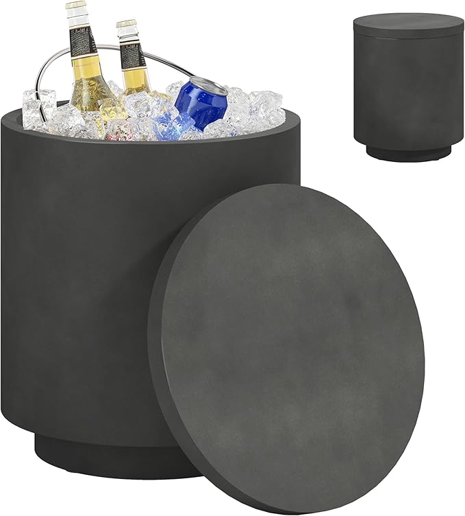 Round Side Table, Lightweight Accent Table with Concrete Finish, End Table