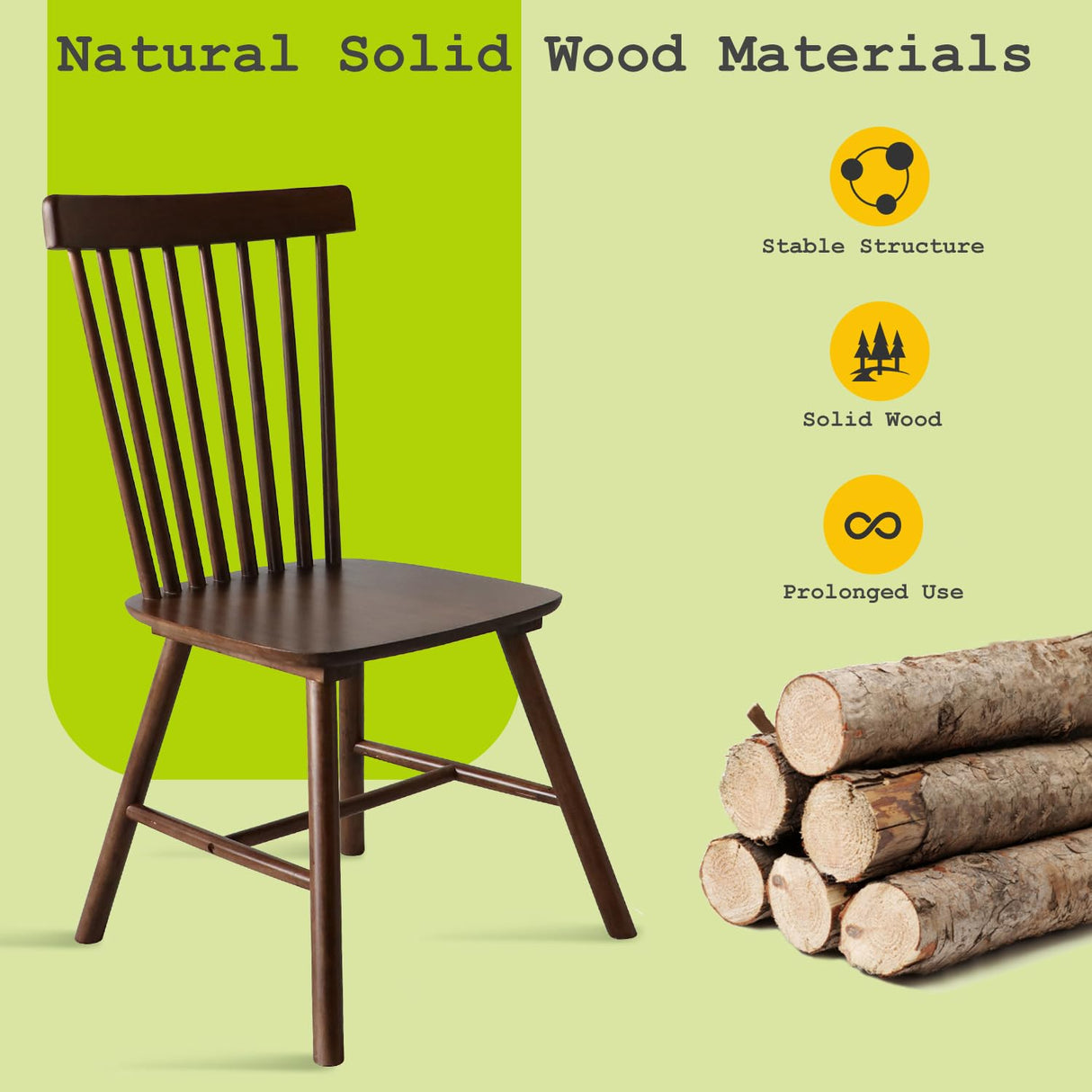 Windsor Dining Chairs Set of 4 - Solid Wood Farmhouse Spindle Back Kitchen Chairs