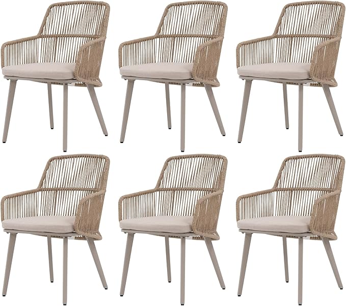 Patio Dining Chairs Set of 4, Woven Rope Outdoor Dining Chairs w/Steel Frame