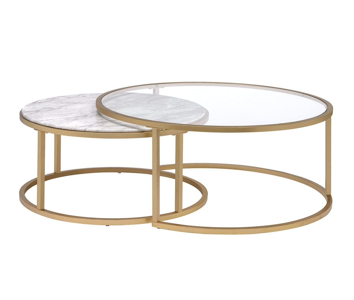 HABITRIO Coffee Table Set, 2 Pc Metal Tube Frame with Glass Top and Faux Marble Top Nesting Sofa Side Table, Fit for Living Room, Office