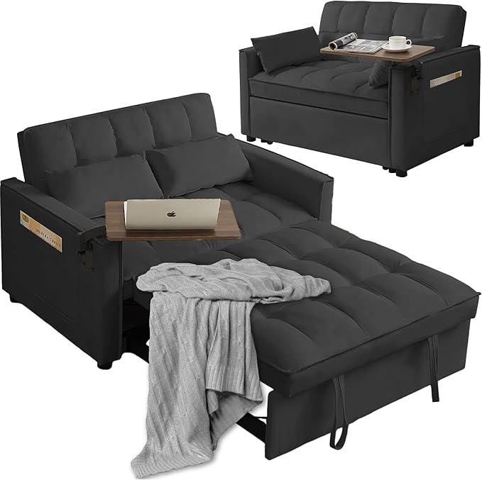 3 in 1 Sleeper Sofa Couch Bed, Modern Velvet Convertible Sofa Bed