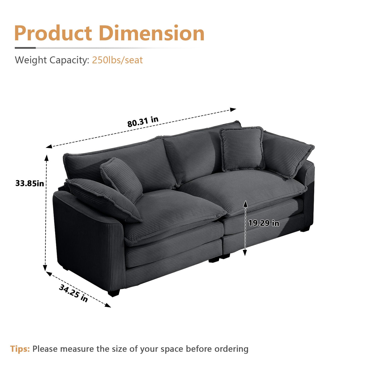 Oversized Modular Sectional Sofa, 80'' Modern Corduroy Comfy Cloud Couches for Living Room Apartment
