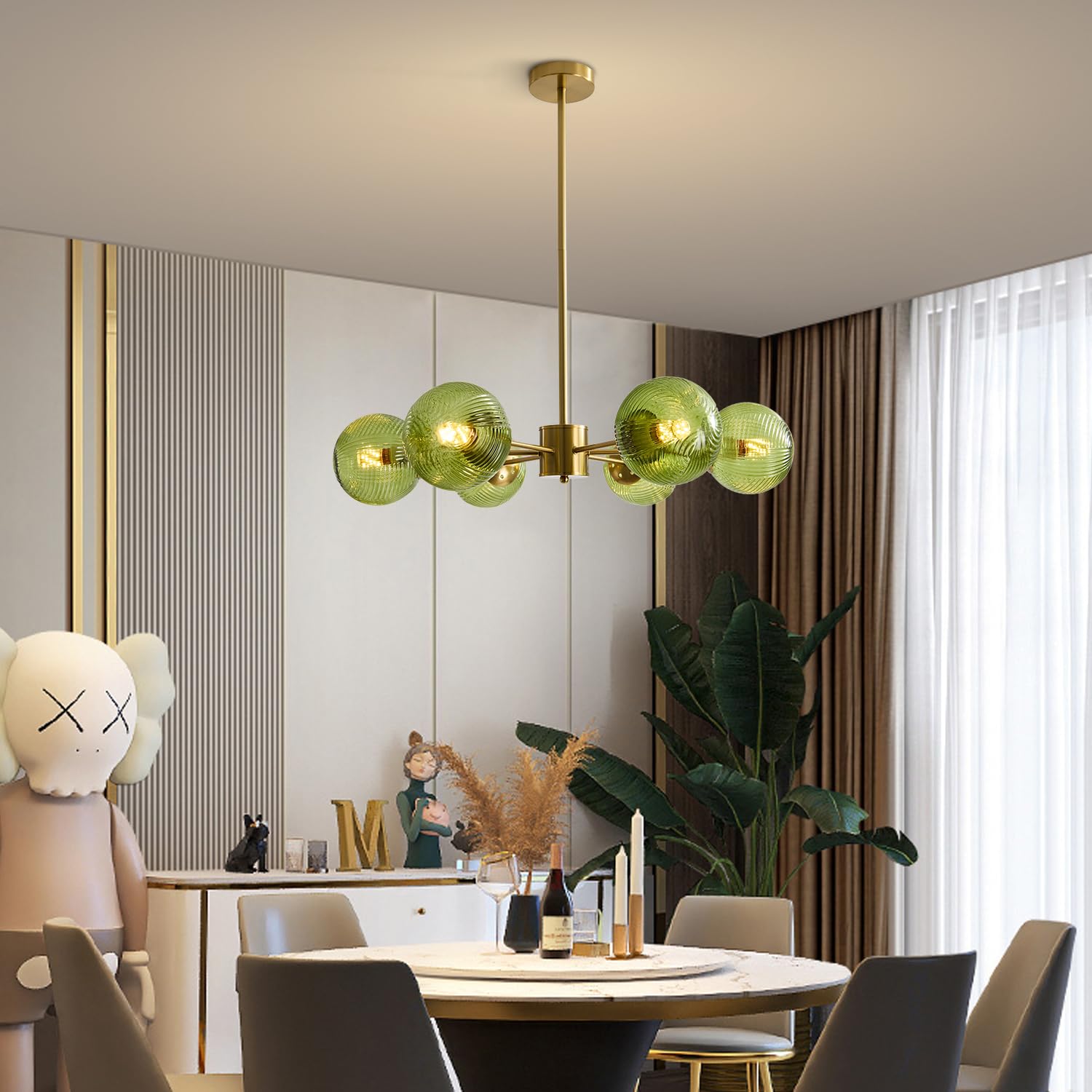 Glass Ball Pendant Light Mid Century Modern Gold 6-Lights Globe Sputnik Chandelier