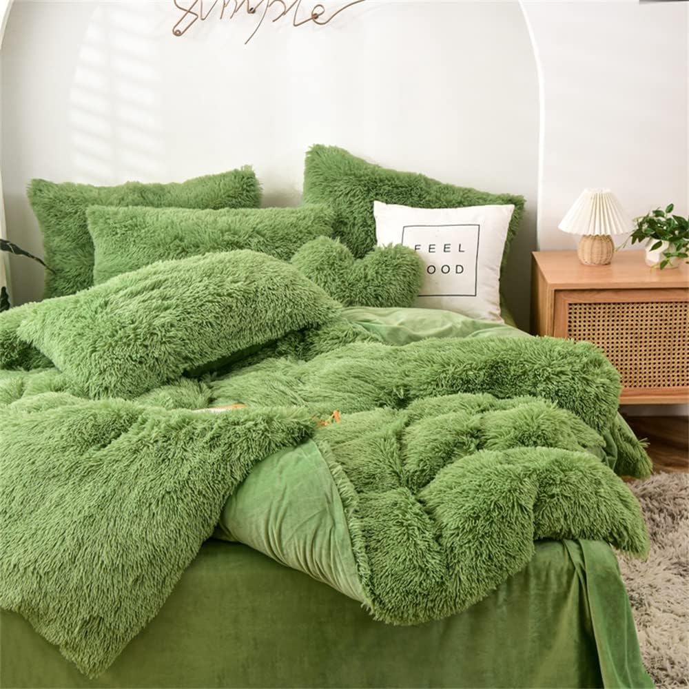 Plush Shaggy Duvet Cover Set Queen Luxury Fluffy Faux Fur Comforter Cover Set Ultra