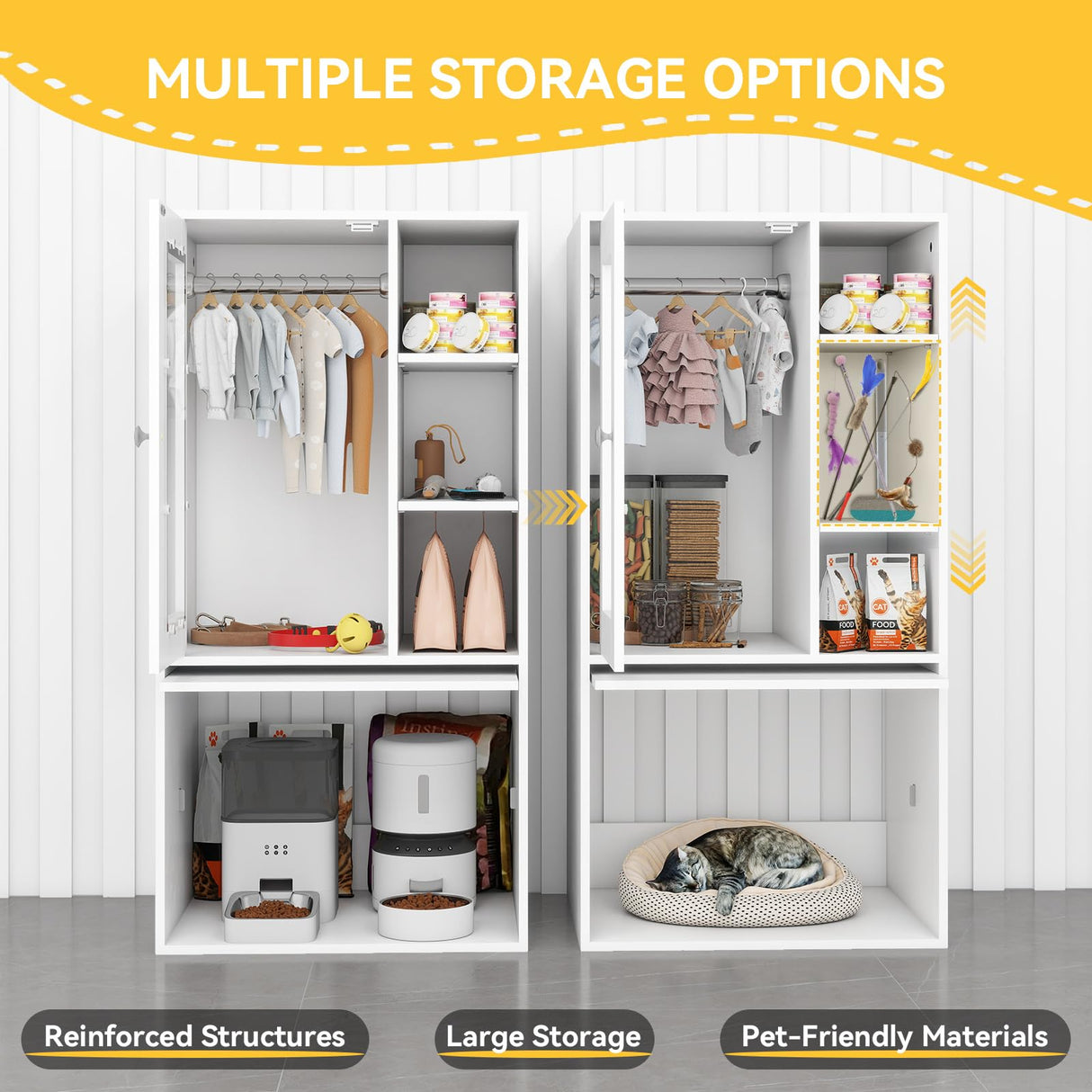 Dog & Cat Feeding Station with Automatic Feeder Storage